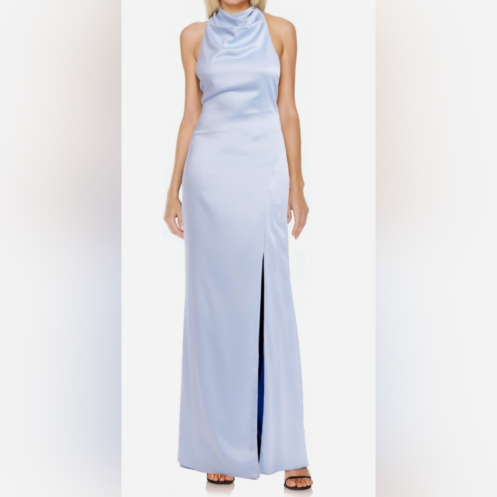 Jewel Badgley Mischka Faux Pearl Halter Gown Size 12